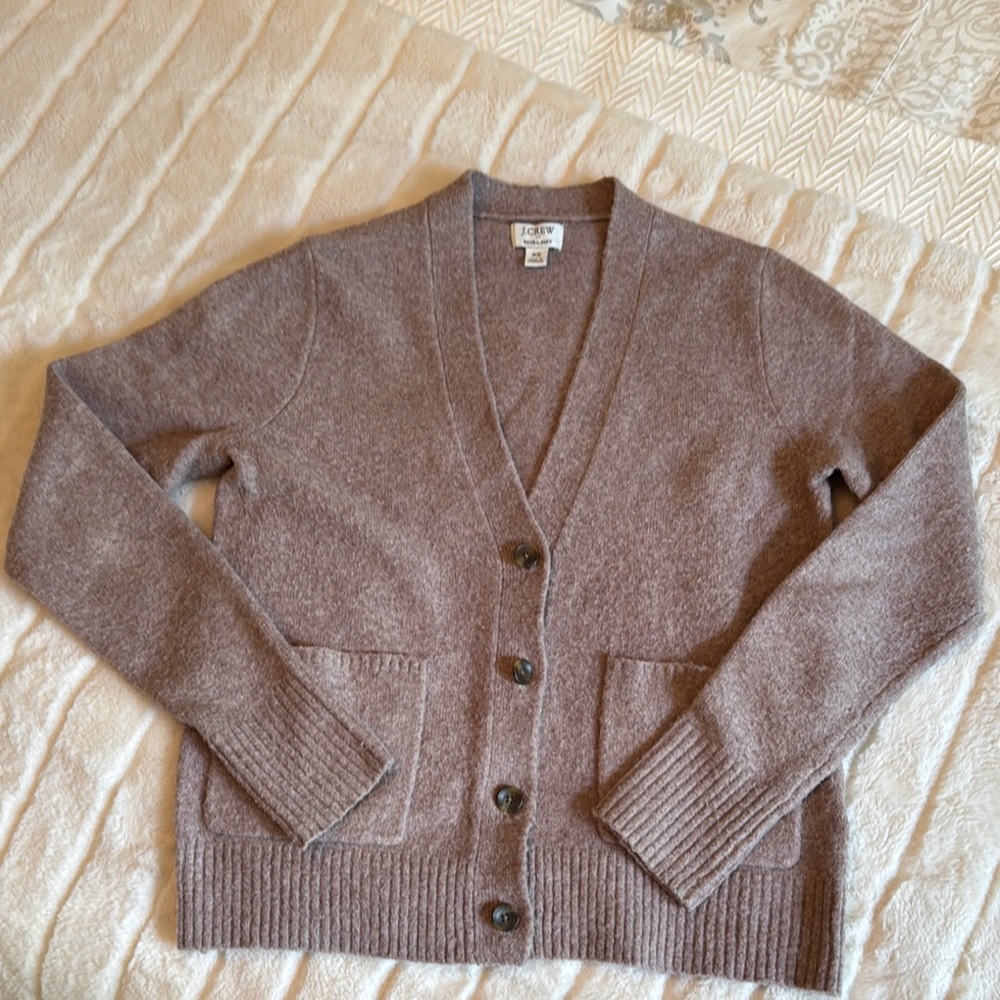 J. Crew Rose Brown Cardigan with V-Neck and Ribbed Cuffs